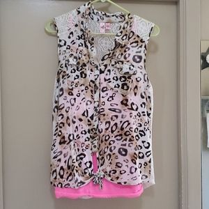 2pc leopard tank top w lace back